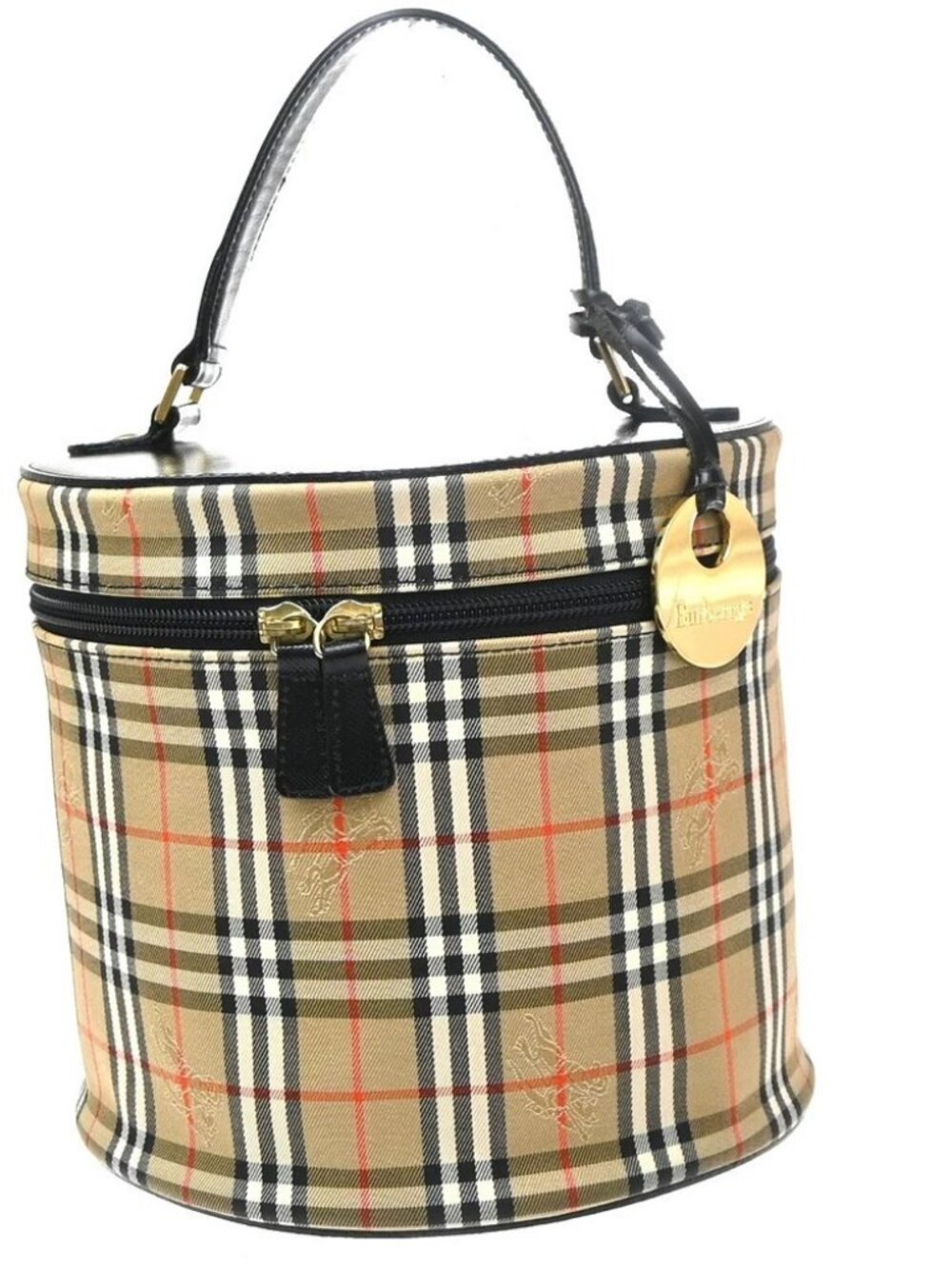 Burberrys Nova Check Shadow Horse Vanity Bag Canvas Leather Beige BK GHW 36RQ004